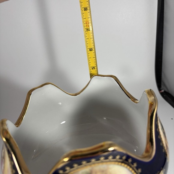 Limoge Design Cobalt‎ Blue Hand Painted Porcelain Decorative Footed Bowl 6" Vtg - Picture 6 of 9